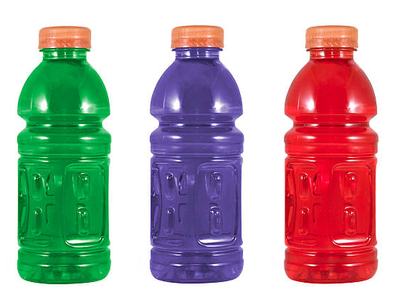 Three different flavor sports drinks.
