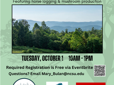 announcement for forest farming tour in Henderson county, NC on Oct 1 2024