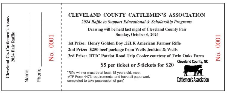 Example Raffle Ticket for the Cleveland County Cattlemen's Association Raffle.