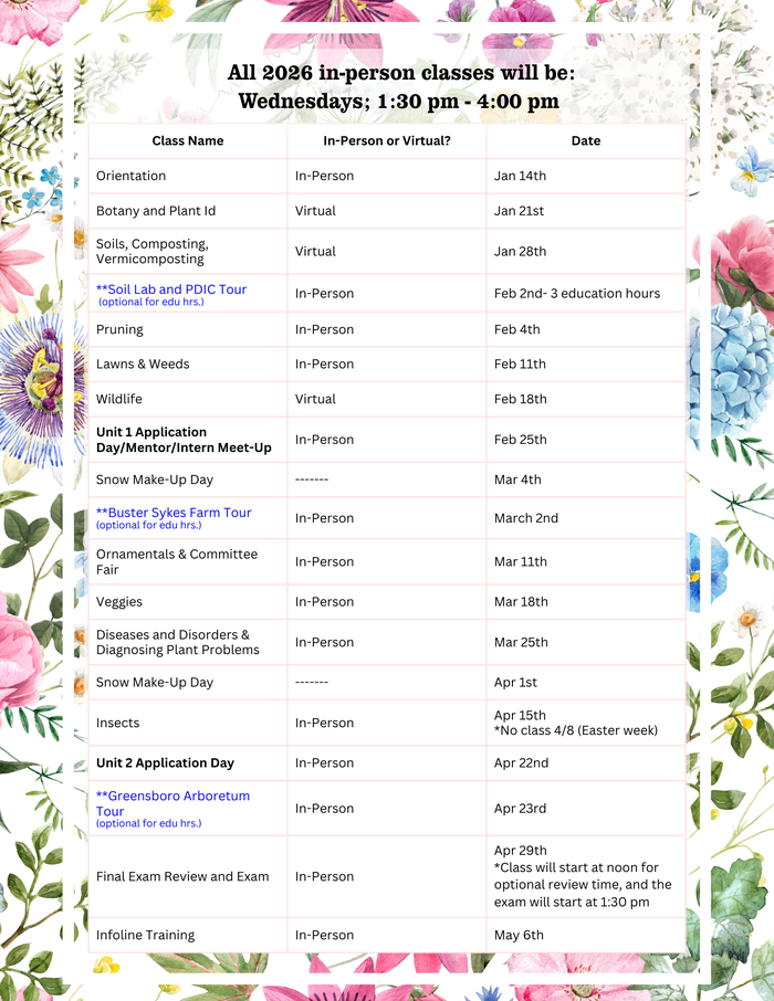 2026 EMG Class Schedule