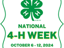 Green four-leaf 4‑H clover above text "NATIONAL 4-H WEEK October 6 - 12, 2024" inside green decorative border