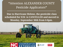Attention ALEXANDER COUNTY pesticide applicators: class 9/26 CANCELLED; moved to Mon Sept 30 6–8pm