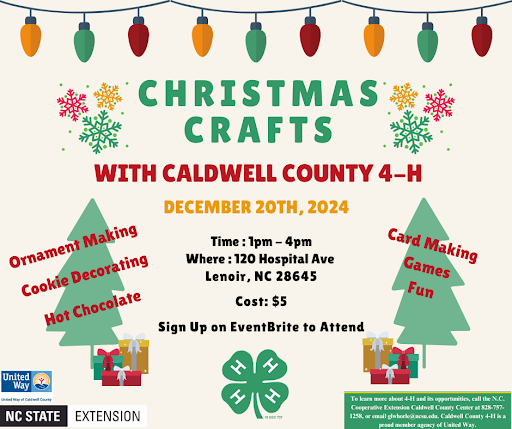 Christmas craft flyer with Christmas trees and 4-H logo