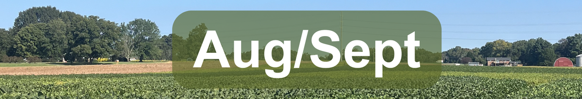 Field and distant trees with green overlay text "Aug/Sept"