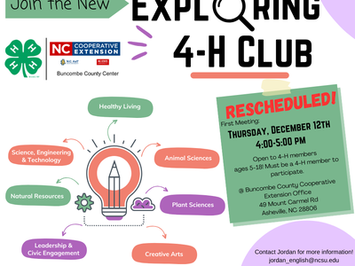 Exploring 4‑H Club — RESCHEDULED! First meeting Thursday December 12, 4:00–5:00 PM