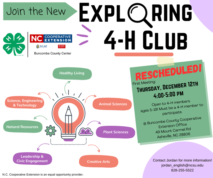 Exploring 4‑H Club — RESCHEDULED! First meeting Thursday December 12, 4:00–5:00 PM