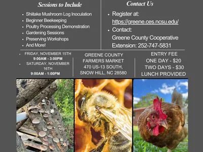 Grow Your Homestead workshop flyer — sessions Nov 15-16 at Greene County Farmers Market
