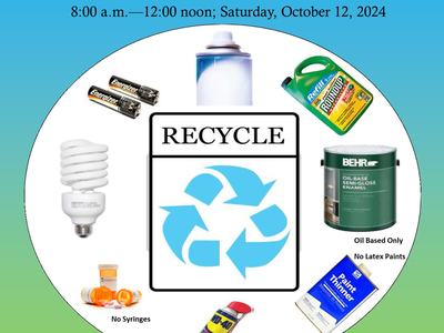 recycle symbol with types of items that can be recycled
