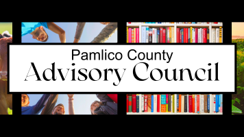 Collage featuring four images: cows, people, books, and soybean crops. The image includes the text ‘Pamlico County Advisory Council