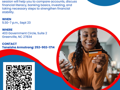 Banking Basics workshop flyer — Sept 23, 5:30–7:00 PM; Eventbrite registration