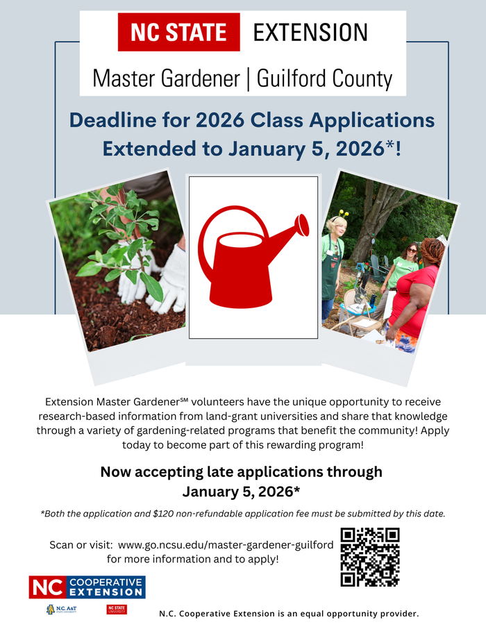 Flyer for Extension Master Gardener Program Applications in Guilford County