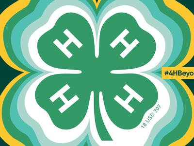 Green 4-H four‑leaf clover logo with white Hs and yellow #4HBeyondReady tag