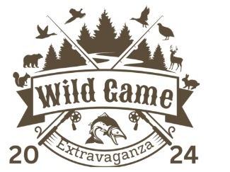 Logo with crossed rifles, animals and fish and text "Wild Game Extravaganza 2024"
