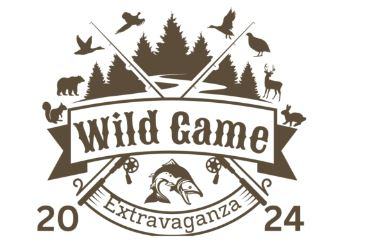 Logo with crossed rifles, animals and fish and text "Wild Game Extravaganza 2024"
