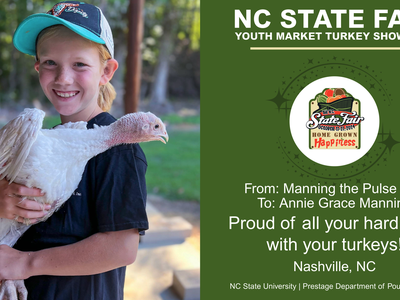 message board example. child holding his turkey with good luck wishes from his parents