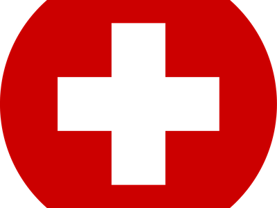 Red circular background with a centered black plus sign