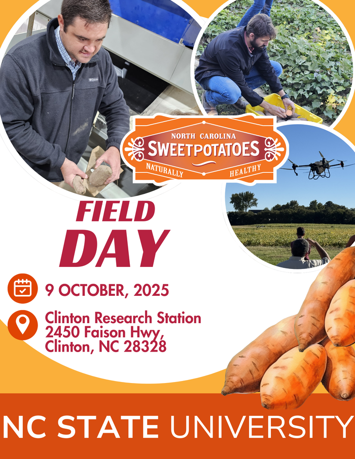 flyer listing date and location of 2025 NC Sweetpotato Field Day