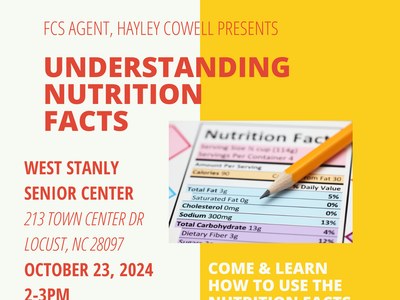 Understanding Nutrition Facts workshop at West Stanly Senior Center, Oct 23 2024, 2–3PM.