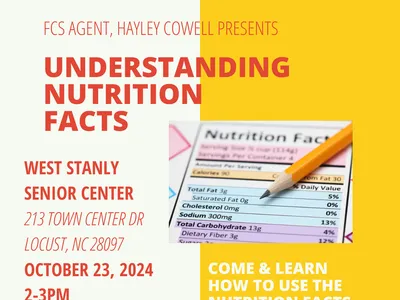 Understanding Nutrition Facts workshop at West Stanly Senior Center, Oct 23 2024, 2–3PM.