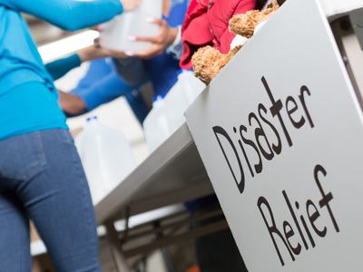 Closeup of Disaster Relief Sign