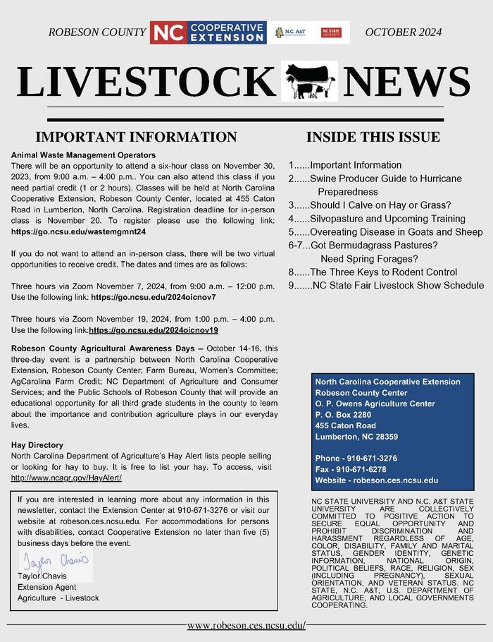 Fall Livestock Newsletter