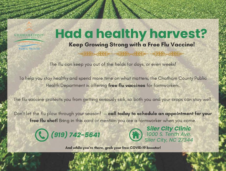 Chatham County farmers are eligible for free flu shots through the Chatham County Health Department