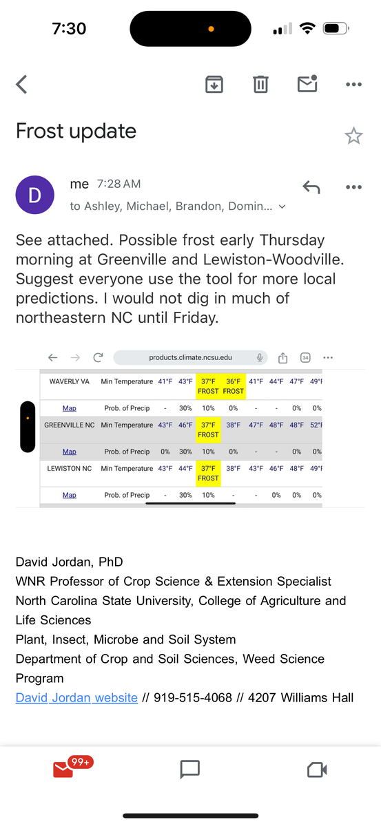 Frost update showing frost in Greenville and Lewiston-Woodville for Thursday morning.