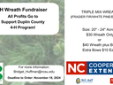 4-H Wreath Fundraiser — $30/$40 (extra bows $10); deadline Nov 18, 2024; Bridget_Huffman@ncsu.edu