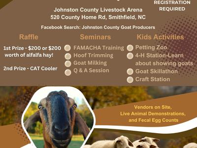 JoCo Sheep & Goat Field Day Nov 15, 2025 11am–3pm at Johnston County Livestock Arena