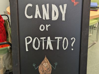 candy or potato written on a blackboard