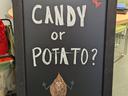 candy or potato written on a blackboard