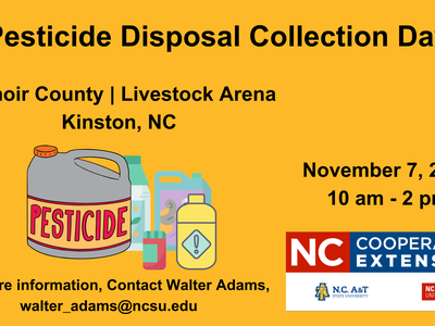 Pesticide Disposal Collection Day, Lenoir County Livestock Arena Kinston NC; Nov 7 2024 10am–2pm