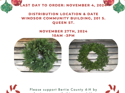 4-H WREATH SALE poster with wreath photos; order by Nov 4, pickup Nov 27