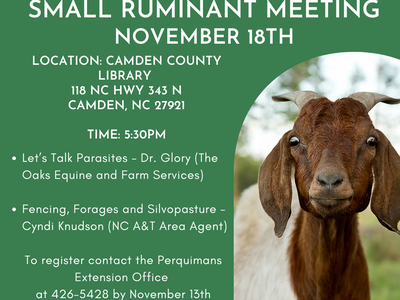 Small Ruminant Meeting November 18 at Camden County Library, 5:30 PM