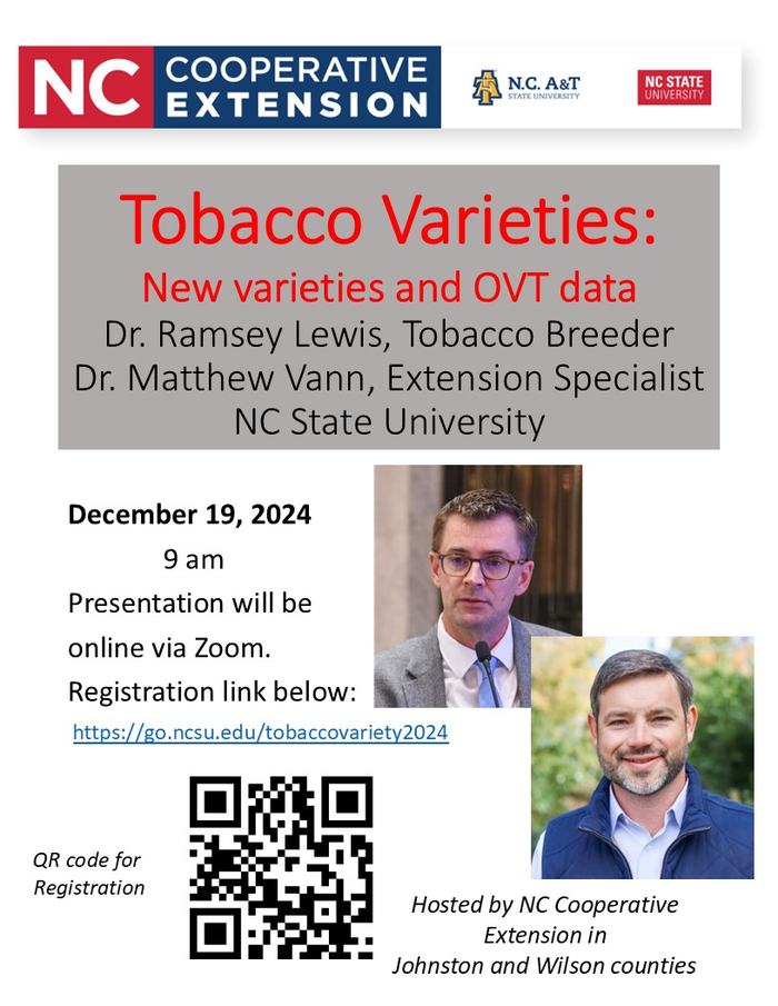 Tobacco Varieties: New varieties and OVT data — webinar Dec 19, 2024, 9 am, registration link