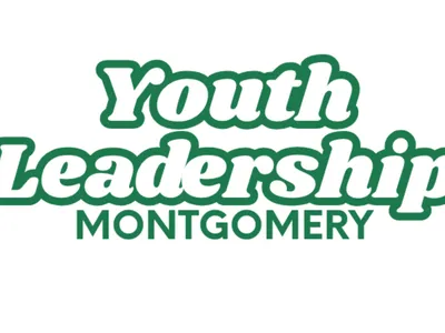Green outlined text "Youth Leadership" with "MONTGOMERY" beneath