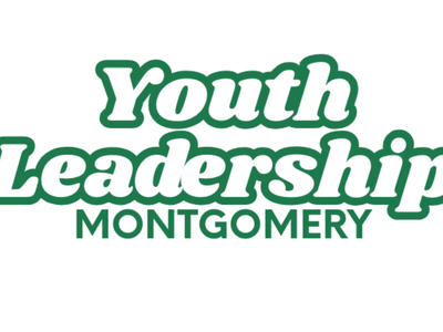 Green outlined text "Youth Leadership" with "MONTGOMERY" beneath