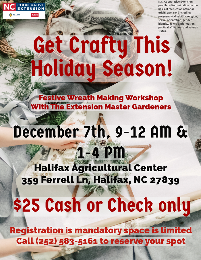 Get Crafty This Holiday Season! Festive Wreath Workshop Dec 7, Halifax, $25 cash or check
