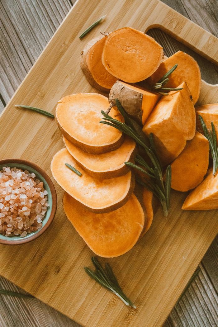 Thickly chopped sweetpotato. 