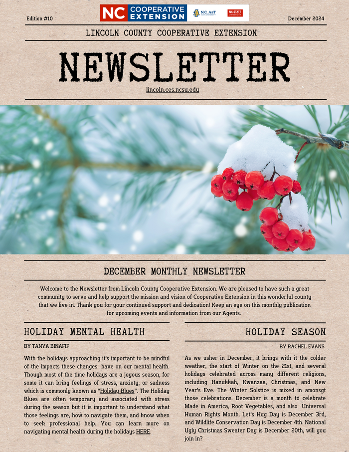 First page of December newsletter