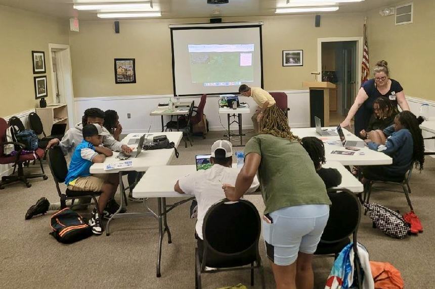 Bertie youth learning digital skills with Extension's mobile computer classroom