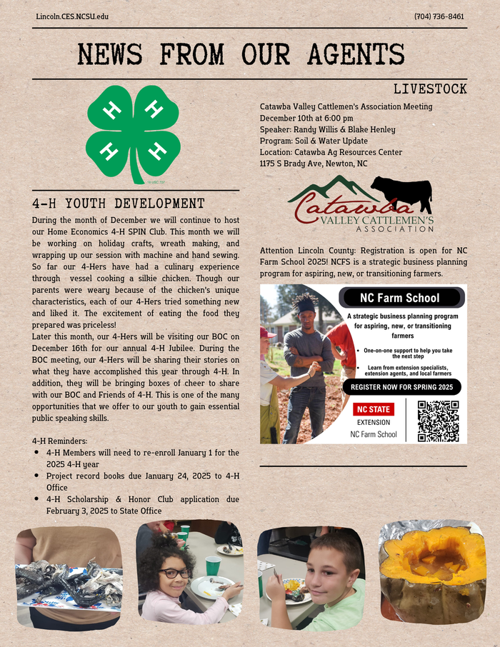 page 2 of the December newsletter with 4-H and Livestock updates