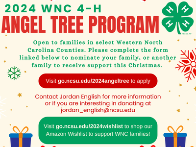 2024 WNC 4-H Angel Tree Program — families apply at go.ncsu.edu/2024angeltree