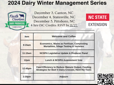 2024 Dairy Winter Management Series schedule Dec 3–5, NC; RSVP go.ncsu.edu/2024winterseries