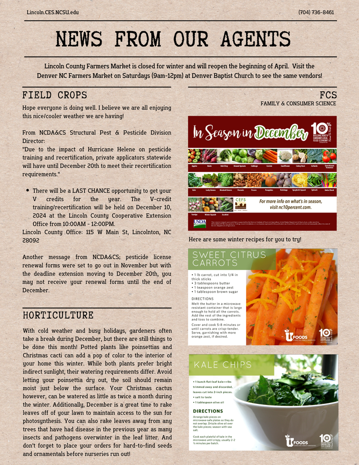 page 3 of December newsletter with Field Crops, Horticulture and FCS updates