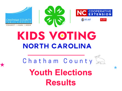 KIDS VOTING NORTH CAROLINA — Chatham County Youth Elections Results, with library, 4‑H, NC Cooperative Extension logos