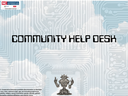NC Cooperative Extension logo; "COMMUNITY HELP DESK" text; robot on circuit-pattern cloud background