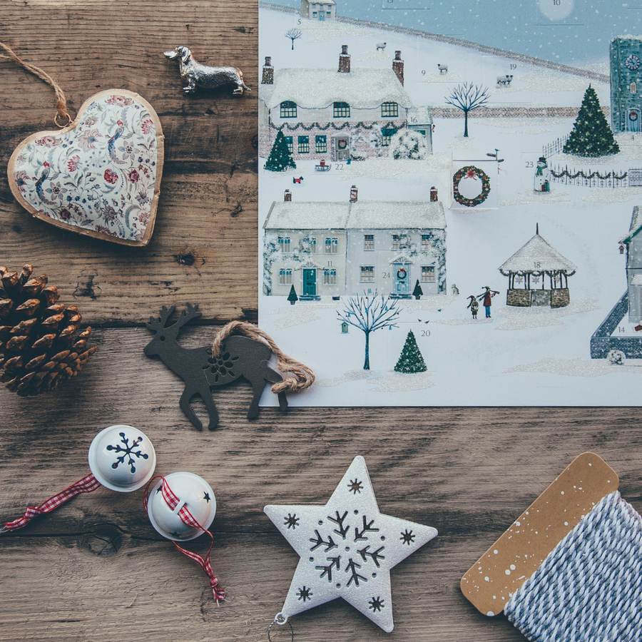 holiday wrapping paper and ornaments