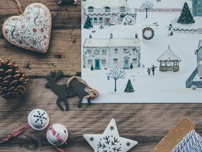 holiday wrapping paper and ornaments