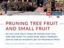Millstone Creek Orchards building with sign; text reads "PRUNING TREE FRUIT AND SMALL FRUIT, Feb 22, 2025"